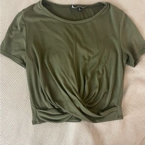 Lulus green crop twist front top